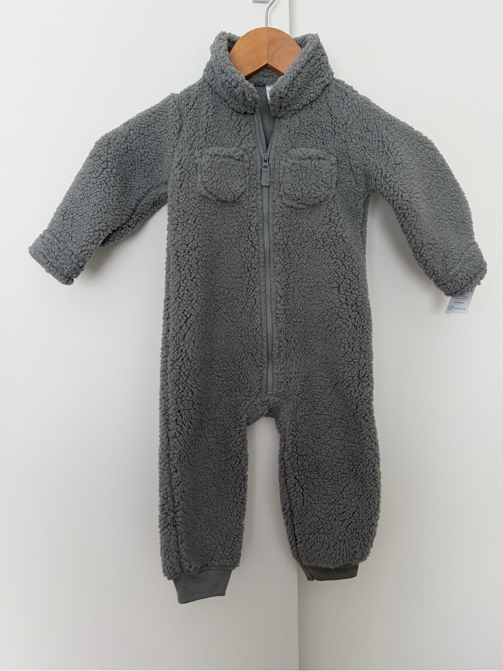 NWT Carter's Baby Gray Sherpa Fleece Onesie Full Zip Jumpsuit 18M